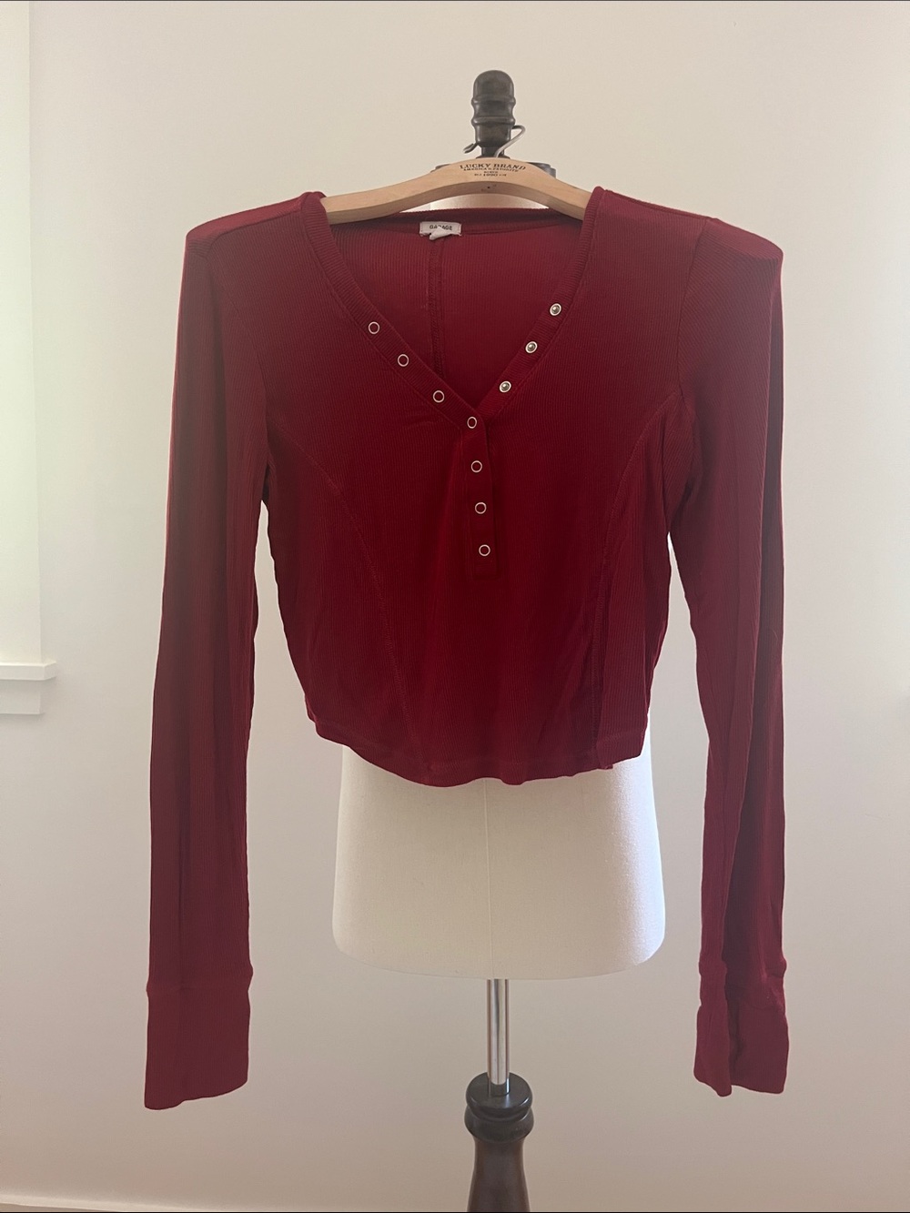 Garage Women's Long-Sleeve V-Neck Henley Top - Wine